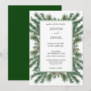 Convite Casamento Rustic Winter Berry Pine Greenery