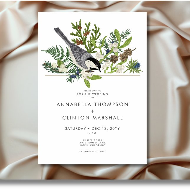 Convite Casamento Rustic Winter Bird & Pine Buquê (Rustic Winter Bird & Pine Bouquet Wedding Invitation)