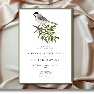 Convite Casamento Rustic Winter Bird & Pine Spray
