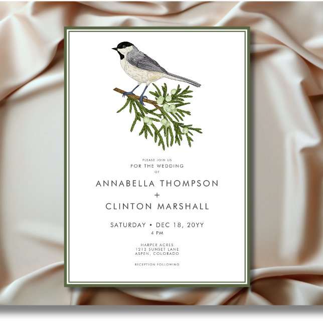 Convite Casamento Rustic Winter Bird & Pine Spray (Rustic Winter Bird & Pine Spray Wedding Invitation)