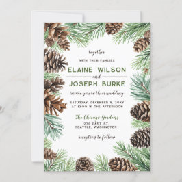 Convite Casamento Rustic Winter Foliage Pine cone