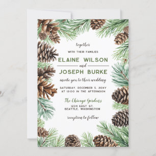 Convite Casamento Rustic Winter Foliage Pine cone