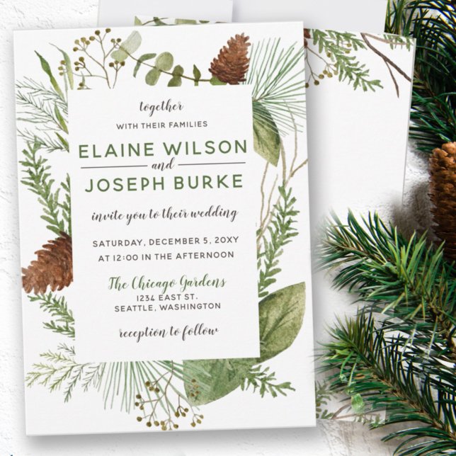 Convite Casamento Rustic Winter Foliage Pine cone (Criador carregado)