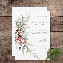 Convite Casamento Rustic Winter Holly Berries & Snow