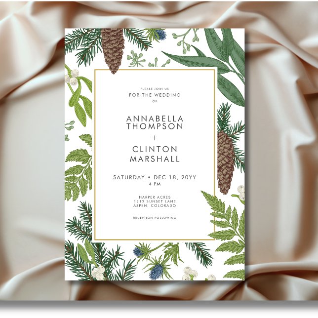 Convite Casamento Rustic Winter Nature & Pine Frame (Rustic Winter Nature & Pine Frame Wedding Invitation)