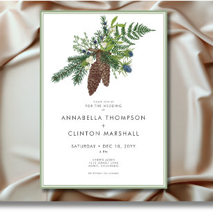 Convite Casamento Rustic Winter Pine & Berries Spray