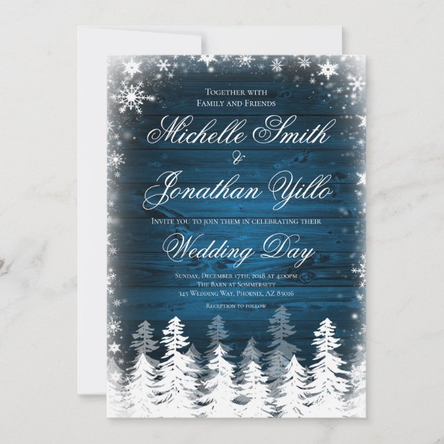 Convite Casamento Rustic Winter Snowflake (Frente)