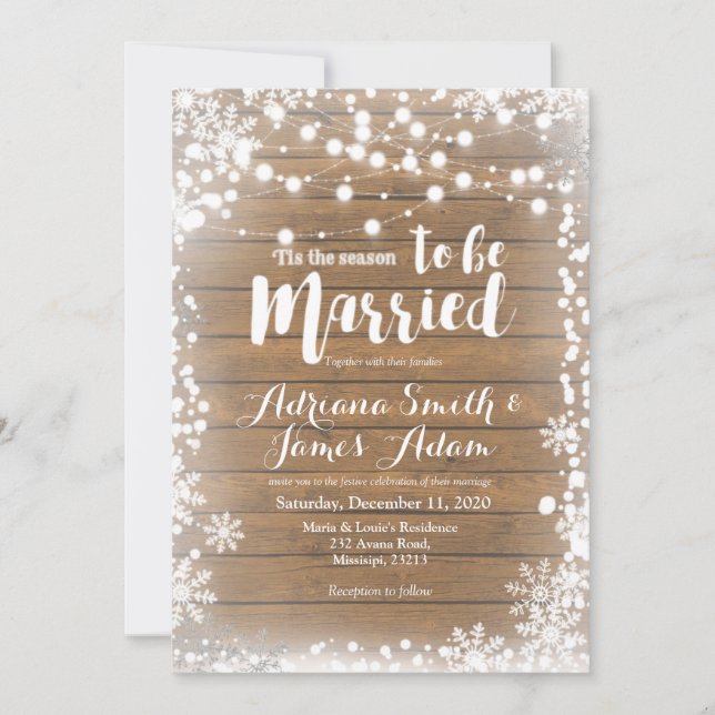 Convite Casamento Rustic Winter Snowflakes Holiday (Frente)