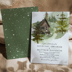 Convite Casamento Rustic Winter Woodland Log Cabin