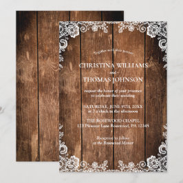 Convite Casamento Rustic Wood and Lace Country