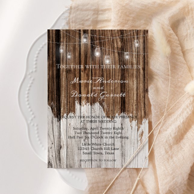 Convite Casamento Rustic Wood and Lanterns (Criador carregado)