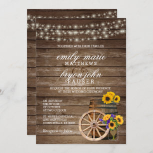 Convite Casamento Rustic Wood Barrel com Girassóis