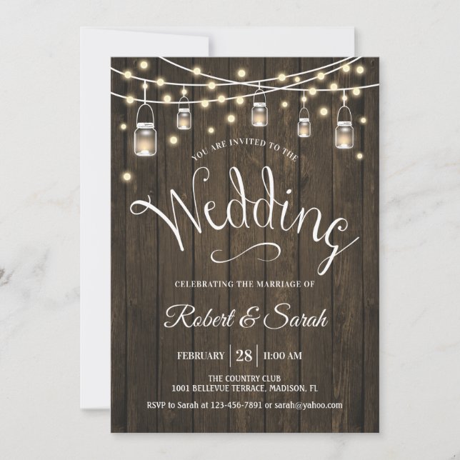 Convite Casamento Rustic Wood & Lights (Frente)