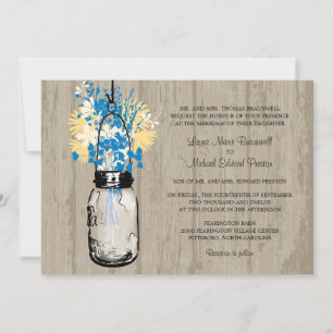Convite Casamento Rustic Wood Mason Jar e Wildflower