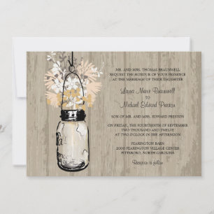 Convite Casamento Rustic Wood Mason Jar e Wildflower