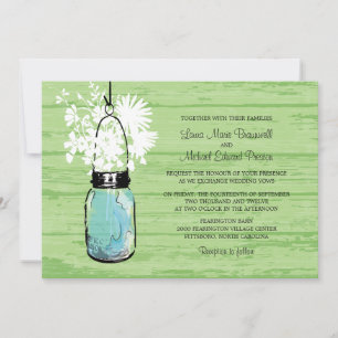 Convite Casamento Rustic Wood Mason Jar e Wildflower