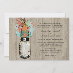 Convite Casamento Rustic Wood Mason Jar e Wildflower