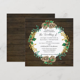 Convite Casamento Rustic Wood Pine Cone Greenery
