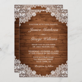 Convite Casamento Rustic Wood & White Lace