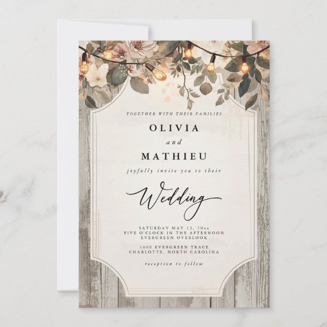 Convite Casamento Rustic Woodland Bloom (Frente)