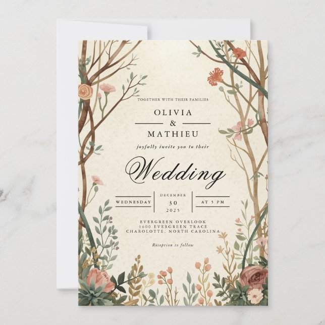 Convite Casamento Rustic Woodland Bloom Archway (Frente)