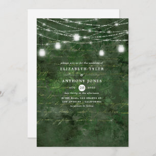 Convite Casamento Rustic Woodland Green e Dourada Calliogr