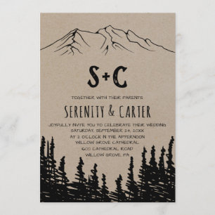 Convite Casamento Rustic Woodsy Mountain Monograma