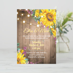 Convite Casamento Rustic Yellow e Purple Sunflower
