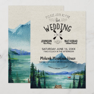 Convite Casamento Rústico à Beira do Lago na Montanha