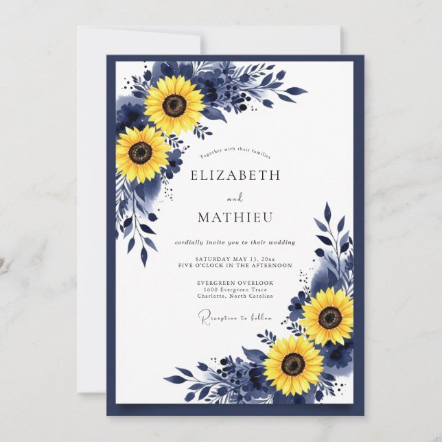 Convite Casamento Rústico Amarelo Marinho Vibrante (Frente)