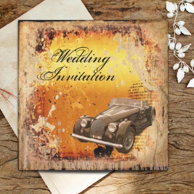 Convite Casamento Rústico Antigo Carro Oeste País (Rustic antique car western Country Wedding Invitation)