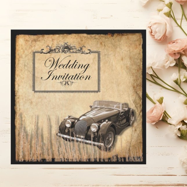 Convite Casamento Rústico Antigo Carro Oeste País (Rustic antique car western Country Wedding Invitation)