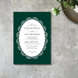 Convite Casamento Rústico Antigo com Renda Verde e Branca