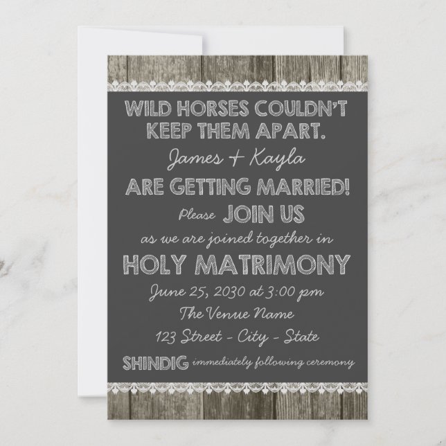 Convite Casamento Rústico Antigo em Quadro Negro (Frente)