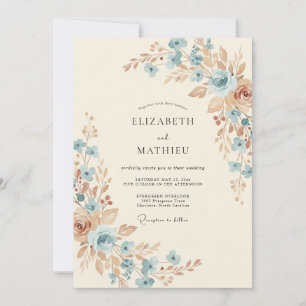 Convite Casamento Rústico Artístico Azul Empoeirado