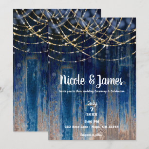 Convite Casamento Rústico Azul com Madeira de Celeiro e Lu
