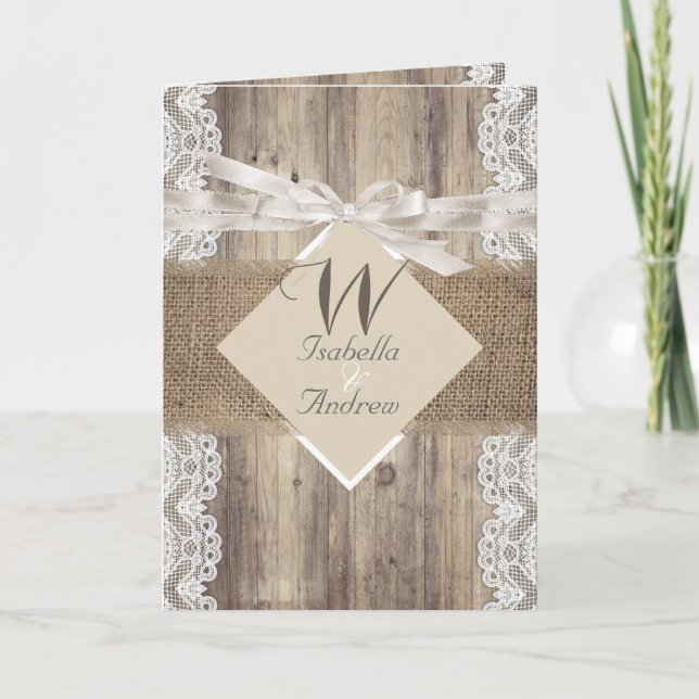 Convite Casamento Rústico Bege Branco Renda Madeira Saco d (Frente)