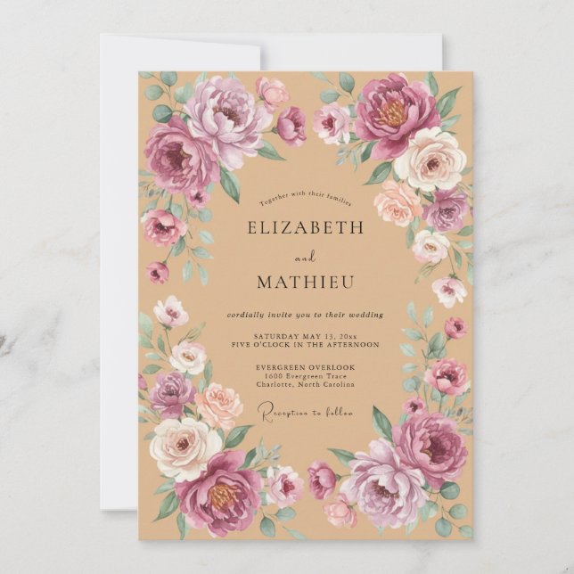 Convite Casamento Rústico Boêmio Rosa Velho (Frente)