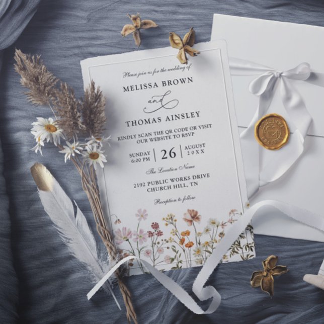 Convite Casamento Rústico Boho com Código QR de Orçamento  (Criador carregado)
