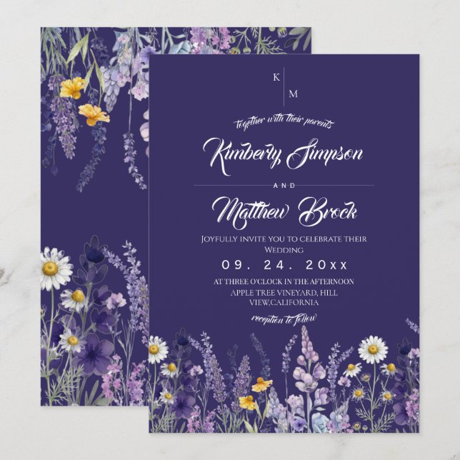Convite Casamento Rústico Boho de Flor Silvestre Elegante (Frente/Verso)