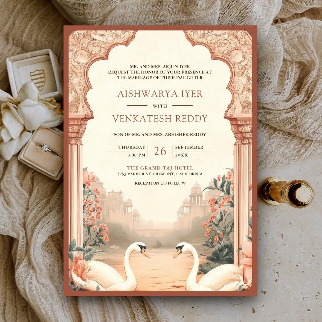 Convite Casamento Rústico Boho Floral Índiano Cisne (Criador carregado)