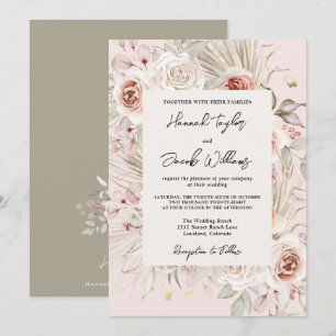 Convite Casamento Rústico Boho Floral Rosa