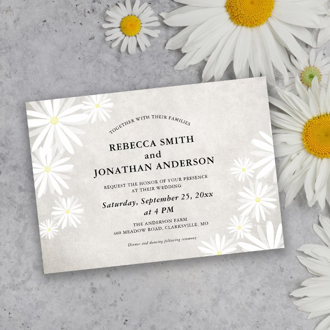 Convite Casamento Rústico Boho Simples com Margaridas Bran (Criador carregado)
