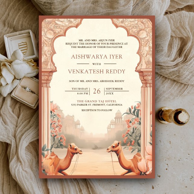 Convite Casamento Rústico Boho Terroso Floral Indiano Came (Criador carregado)