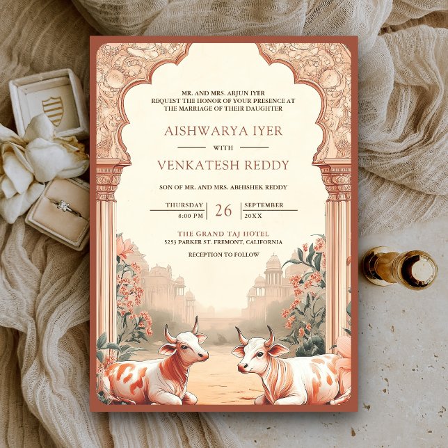 Convite Casamento Rústico Boho Terroso Floral Indiano com  (Criador carregado)