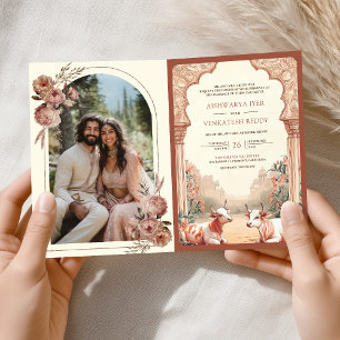Convite Casamento Rústico Boho Terroso Floral Indiano com 