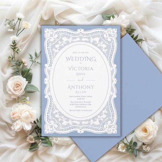 Convite Casamento Rústico Branco Vintage Azul (Criador carregado)
