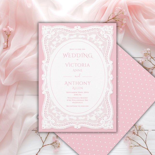 Convite Casamento Rústico Branco Vintage Rosa (Criador carregado)