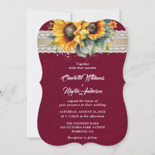 Convite Casamento Rústico Burgundy Burlap Lace Girassol