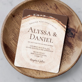 Convite Casamento Rústico Casca de Árvore de Madeira
